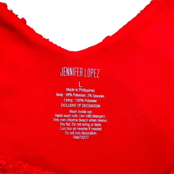 Jennifer Lopez Red Sequin V-Neck Keyhole Sweater - Size Large - Picture 9 of 10